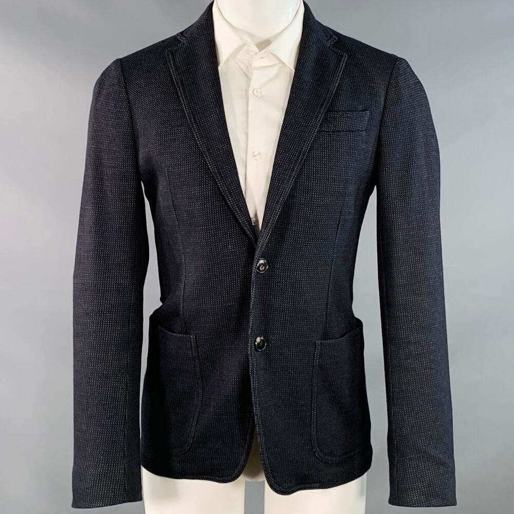 ARMANI COLLEZIONI Size 40 Black Blue Textured Wool Blend Sport Coat
